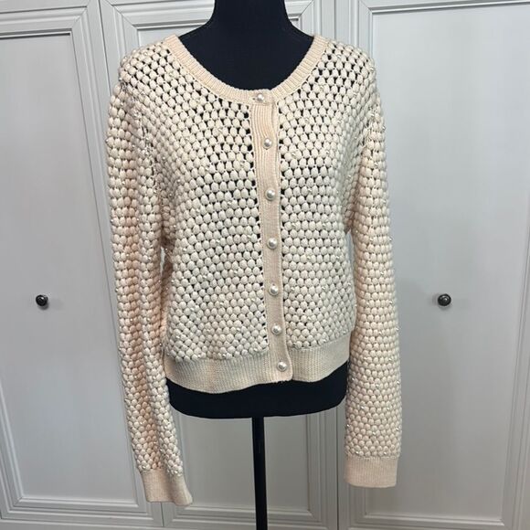 Alice + Olivia Cream Pearl Cardigan Wool Large - Picture 2 of 7